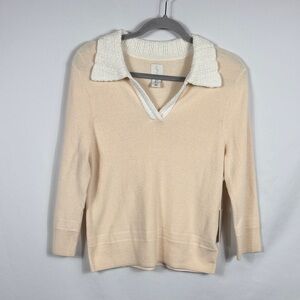 Joie Cream V-Neck Sweater with Textured Collar. NWT. Womens Size L